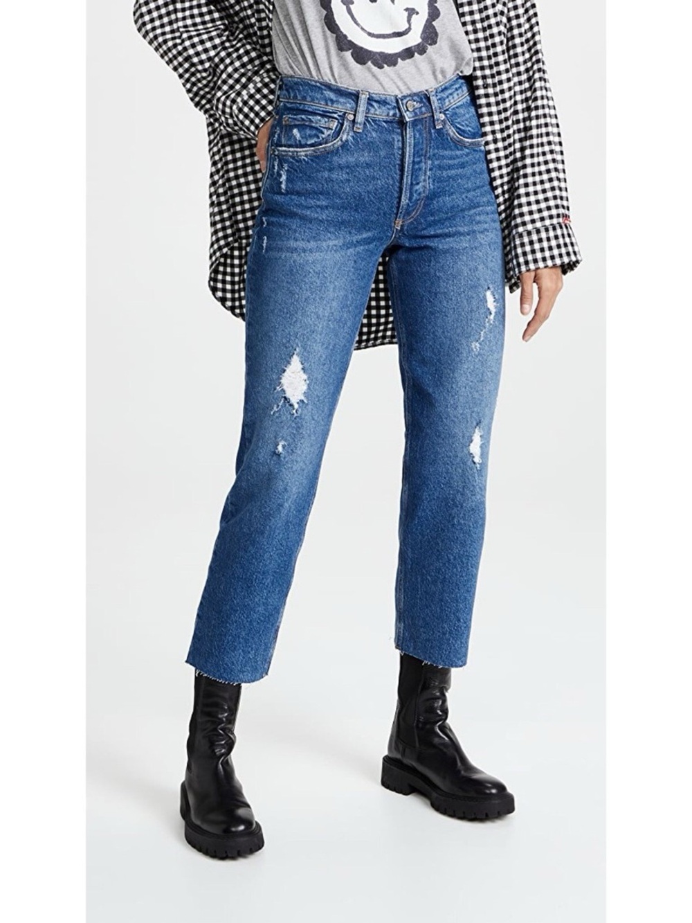 Boyish The Tommy Stretch High Rise Straight Size 28 Distressed Medium Wash Denim